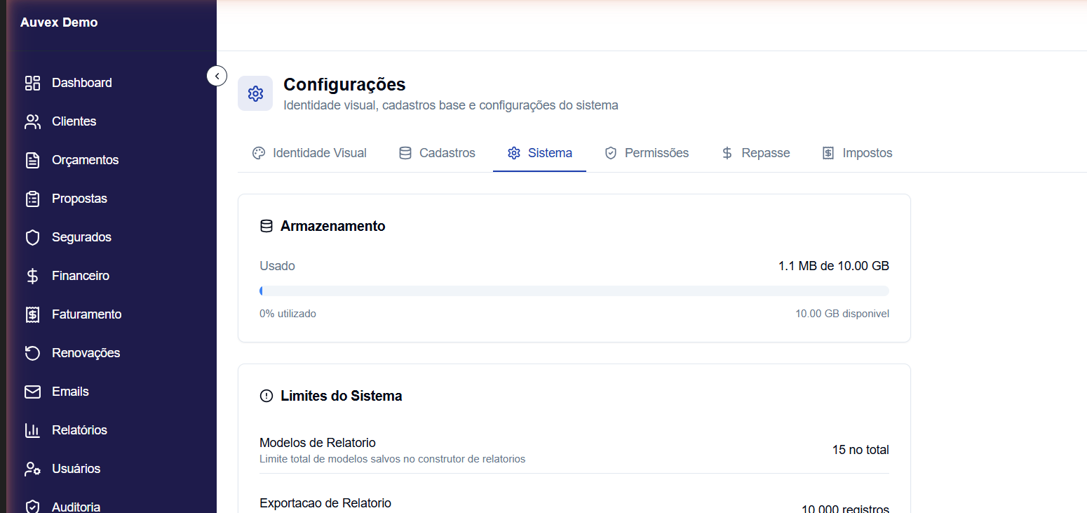 Configurações de sistema