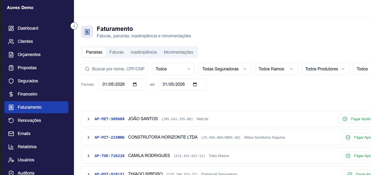 Lista consolidada de faturas