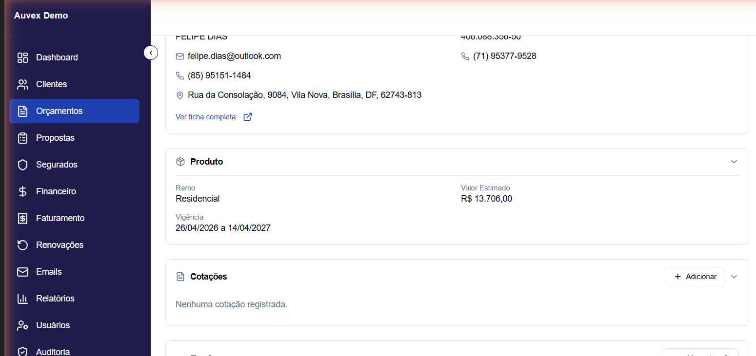 Seletor de status do orçamento