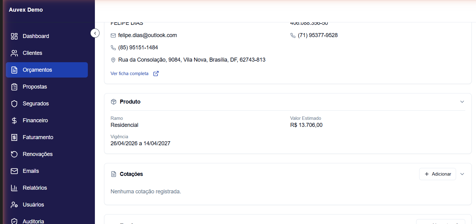 Aba de subtasks dentro do orçamento
