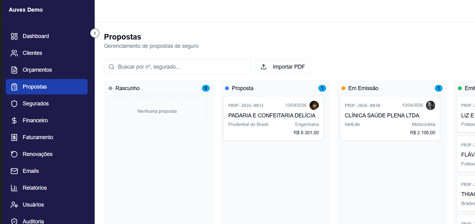 Lista de propostas com filtros