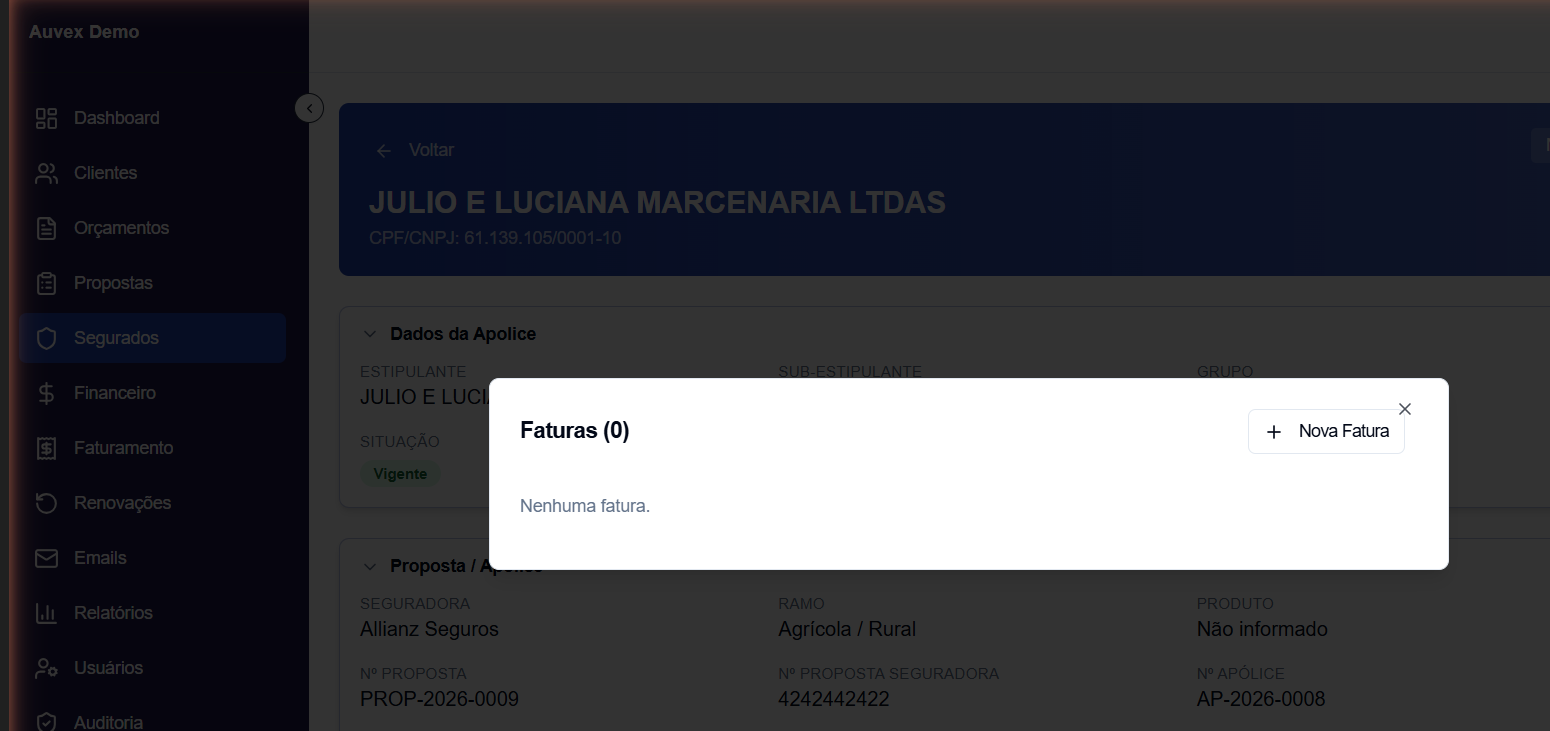 Modal de faturas